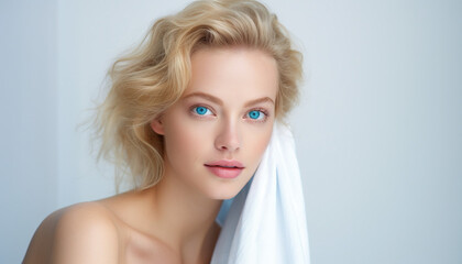  Portrait of a Stunning Woman with Bright Skin Against a White Background (Generated with AI)
