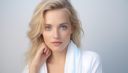  Portrait of a Stunning Woman with Bright Skin Against a White Background (Generated with AI)