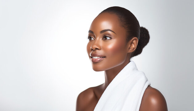  Portrait of a Stunning Woman with Bright Skin Against a White Background (Generated with AI)