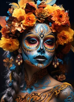 Stunning Skeleton-Inspired Face Paintings at a Festive Day of the Dead Event.