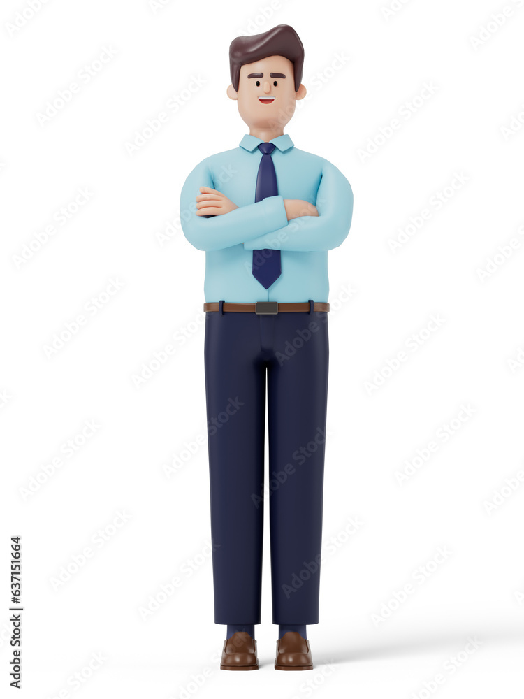 Poster a 3d cartoon character with arms crossed. 3d rendering,conceptual image, isolated on white backgroun