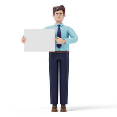 Cartoon characters holding an empty white board for insert a concept.3d rendering,conceptual image. isolated on white background.
