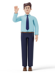 A 3D cartoon character greeting gesture, say hello,standing on a white background,3d rendering,conceptual image. isolated on white background.