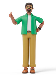 A 3D cartoon character standing and showing thumbs up, showing gesture cool, 3d rendering,conceptual image, isolated on white background.