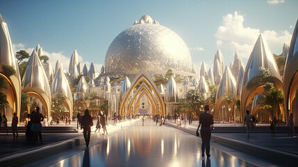 Illustration of a futuristic muslim city.