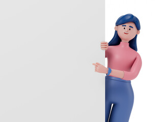 Cartoon characters holding an empty white board for insert a concept.3d rendering,conceptual image. isolated on white background.