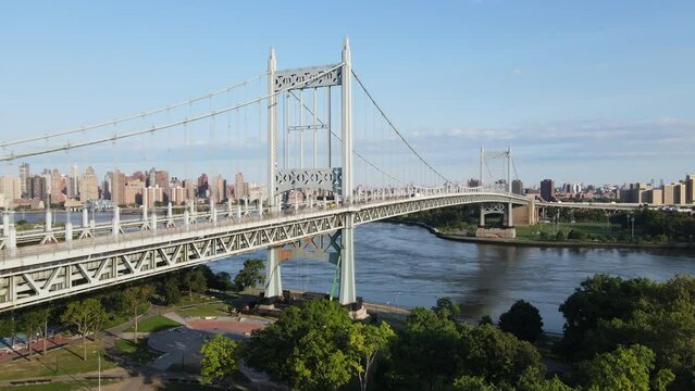 Robert F. Kennedy Bridge - New York City skyline - Aerial Shot