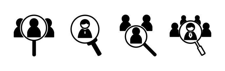 Hiring icon vector. search job vacancy icon. magnifying glass looking for people