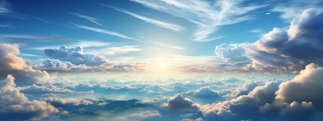 Foto op Canvas Blue sky with clouds and sun sunshine sunbeams sun rays © arhendrix
