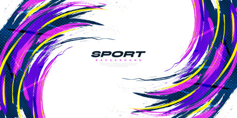 Abstract and Colorful Brush Background with Halftone Effect. Brush Stroke Illustration for Banner, Poster, or Sports Background. Scratch and Texture Elements For Design