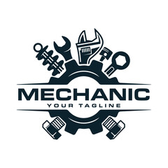 Vintage mechanic logo vector illustration. Car, auto, repair service logo business. - obrazy, fototapety, plakaty