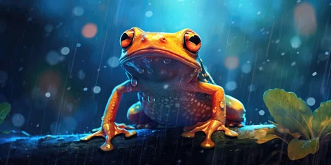 Tuinposter illustration of frog in the rain, generative AI © VALUEINVESTOR