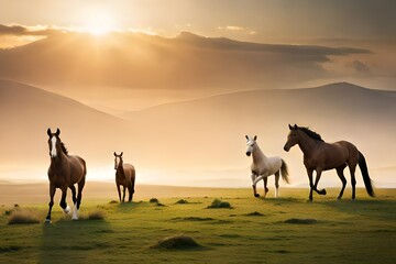 horses in the sunset  Generative AI