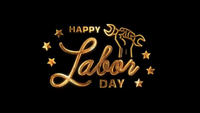 Happy Labor Day greeting animation 2023, lettering text with luxury gold color, Happy Labor Day united states of america concept, for banner, feed, stories