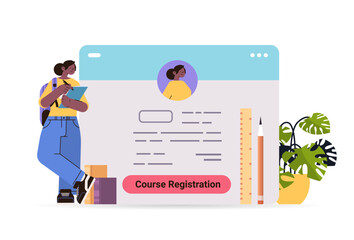 student girl studying on internet course registration concept online education concept horizontal