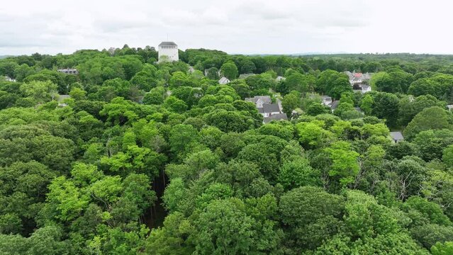 Aerial view of the Bangor, Maine water tower in Summit Park.