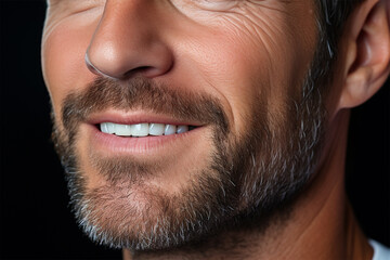 Obraz premium close-up of a beautiful male smile with clean and white teeth. the concept of personal hygiene and visiting the dentist. 