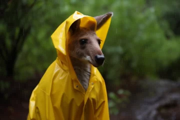 Fotobehang a kangaroo wearing a raincoat in the forest © imur