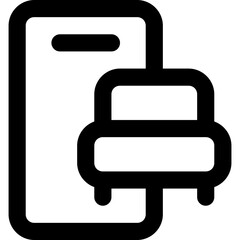 Booking app in outline icon. Hotel reservation, mobile, smartphone, bed, travel