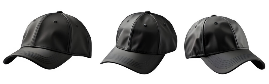 black baseball cap isolated on transparent background ,cap cut out mock up ,generative ai