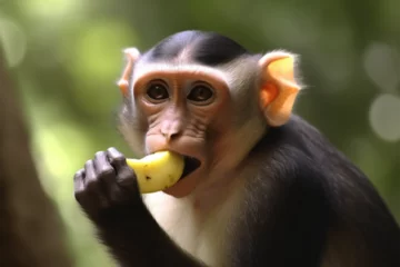 Zelfklevend Fotobehang a monkey is eating a banana © imur