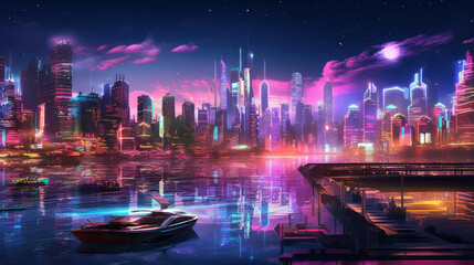 futuristic waterfront cityscape