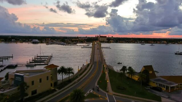 St Augustine FL Lion Bridge Sunset Aerial 