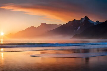 sunset in the mountains Generated Ai