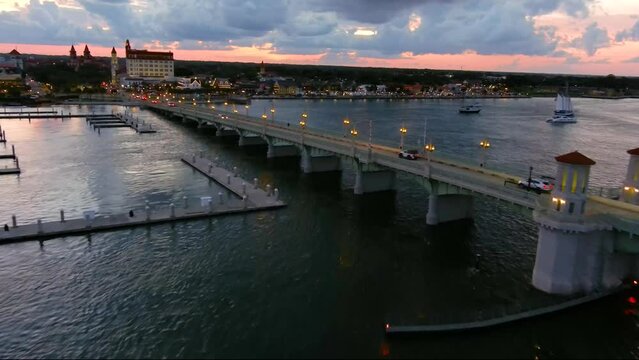 St Augustine FL Lion Bridge Sunset Aerial Side View
