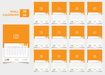 2024 Modern and Clean Wall Calendar Vector Illustration. Week Starts on Sunday. 2024 Calendar Template