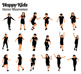 Happy kids vector illustration set.