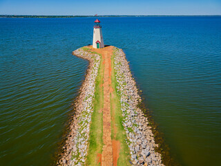 Aerial view of Lake Hefner lighthouse