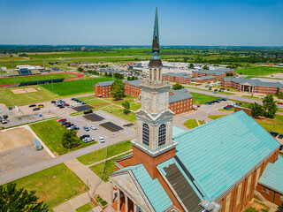 Aerial view of the Raley Chapel of Oklahoma Baptist University