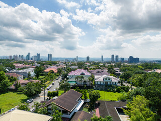 Manila, The Philippines –August 20, 2023. “A beautiful mid-morning cityscape panorama of Eastwood City as seen from Quezon City”. 