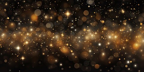 Obraz premium Celestial elegance. Glowing starlight on black. Golden sparkle. Glittering night in cosmos. festive radiance. Magical light and sparkles