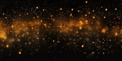 Obraz na płótnie Canvas Celestial elegance. Glowing starlight on black. Golden sparkle. Glittering night in cosmos. festive radiance. Magical light and sparkles