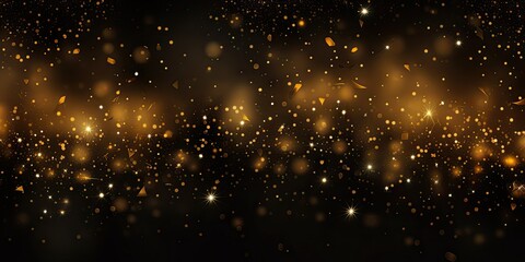 Fototapeta premium Celestial elegance. Glowing starlight on black. Golden sparkle. Glittering night in cosmos. festive radiance. Magical light and sparkles