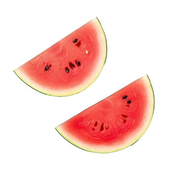 Three watermelon slices seen from above on a transparent background