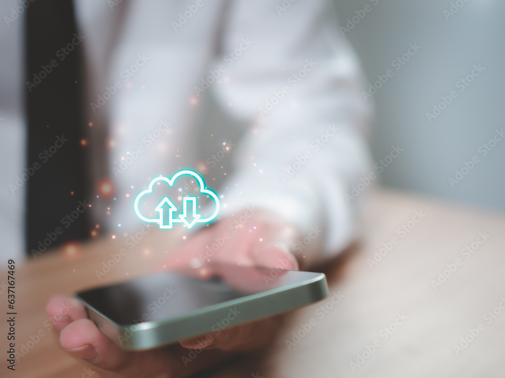 Poster cloud computing concept, connect communication equipment information and technology with cloud compu
