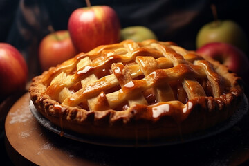 Delicious apple pie on good atmospheric background - obrazy, fototapety, plakaty