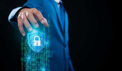 Data encryption concept. External hack protection. Code protection concept. Viruses, firmware, and...