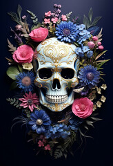 Forever Blooms: Day of the Dead Skull adorned with vibrant flowers