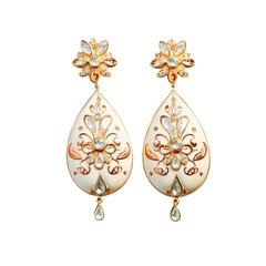 Earrings featuring gold designs on a transparent background