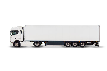 Big truck with semi-trailer Mockup. Truck transportation isolated on white. white long delivery truck. White empty mock-up truck