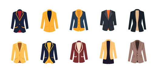 Set of formal suit jackets, cartoon flat illustration design vector