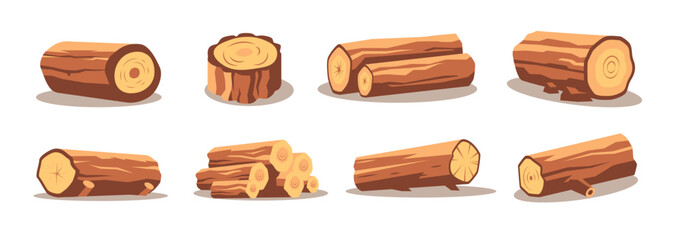 Set of wood logs for forestry and lumber industry, cartoon flat vector illustration