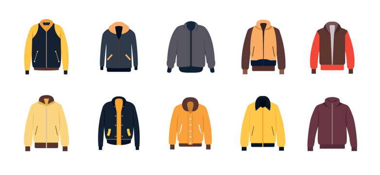 Set of casual jackets vector image, outerwear flat illustration design