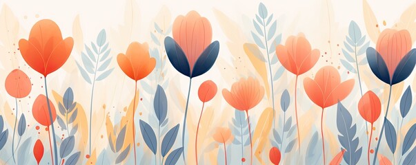 Vibrant sprint illustrations. Blossoming beauty in red and pink. Summer nature art collection. Colorful floral paintings and watercolor blooms. Elegance of nature. Vintage retro artistry