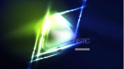 Techno neon triangles with light effects in the dark