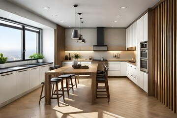 Kitchen interior in modern luxury penthouse apartment. Modern kitchen interior